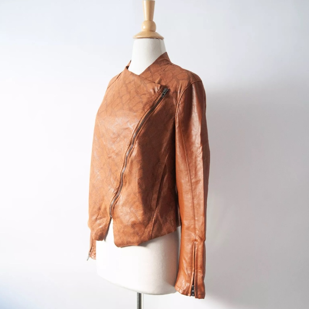 BLANK NYC Women’s Vegan Leather Moto Jacket - Brown Python, Size MP
